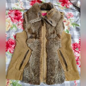Juicy Couture brown corduroy and 100% rabbit fur vest. Size XL